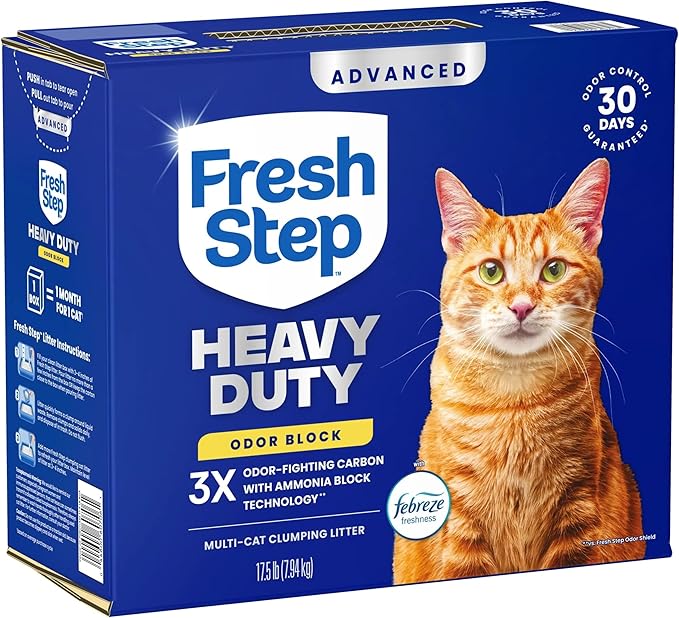 Fresh Step Heavy Duty Odor Block Advanced Multi Cat Clumping Litter with Febreze, 17.5 lb (Package May Vary)