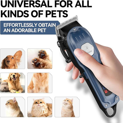 Dog Grooming Kit for Heavy Thick Hair&Coats,Low Noise Dog Hair Trimmer,Rechargeable Cordless Pet Shaver with Stainless Steel Blade, Dog Clippers for Grooming for Small Large Dogs Pets (Blue)