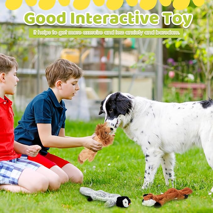 Syhood 10 Pack Dog Squeaky Toys No Stuffing Plush Chew Toy Animals Crinkle Dog Squeaky Toys Durable Stuffingless Puppy Teething Chew Toy with Squirrel Raccoon Skunk for Small Medium Large Breed Chewer