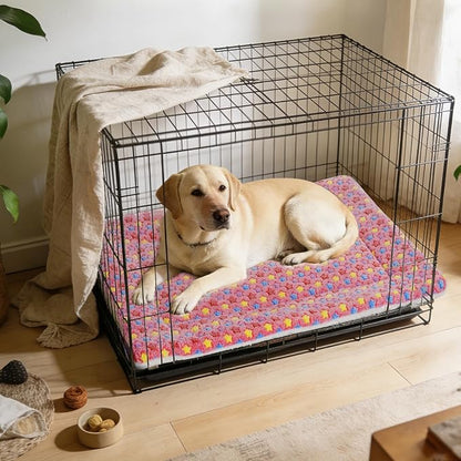 Mora Pets Dog Crate Pad - Ultra Soft Bed With Cute Star Print, Washable Mat for Large Medium Small Dogs, Reversible Fleece Kennel Liner, Cat Bed 35 x 22.8 Inch Pink