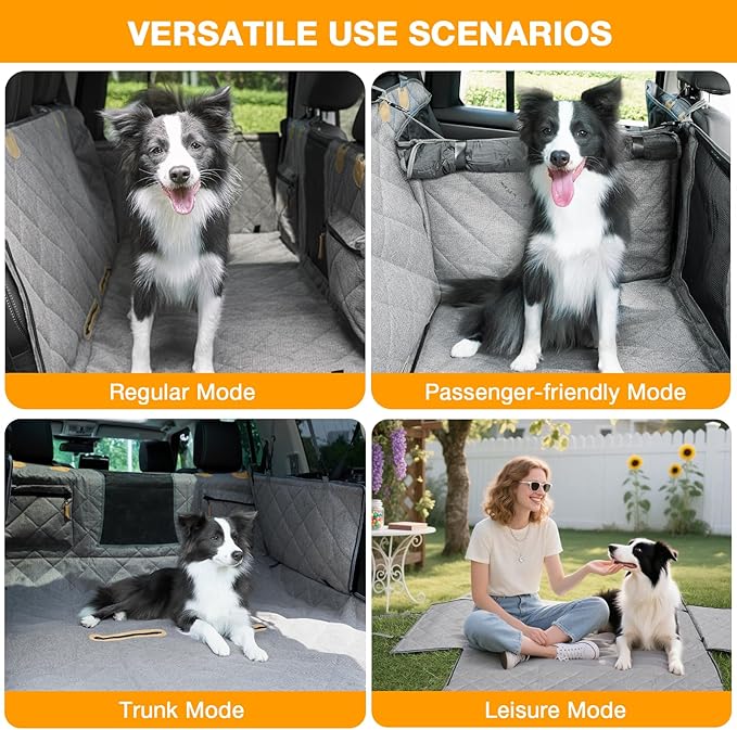 COMPAWNY Dog Car Seat Cover, Hard-Bottom Back Seat Extender for Pets, Waterproof Nonslip Hammock for Car, Backseat Dog Bed for Cars SUVs Trucks, Car Seat Protector, Universal Fit 52 x 25 in, Grey