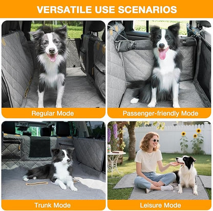 COMPAWNY Dog Car Seat Cover, Hard-Bottom Back Seat Extender for Pets, Waterproof Nonslip Hammock for Car, Backseat Dog Bed for Cars SUVs Trucks, Car Seat Protector, Universal Fit 52 x 25 in, Grey