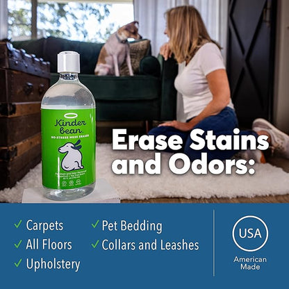 Kinderbean Dog & Cat Urine Stain and Odor Eliminator for Carpet, Upholstery, Hard Floors - 2-Pack 24 oz., Grapefruit Tea Tree Scent, Enzyme Bio-Active Formula with Squeeze and Spray Top