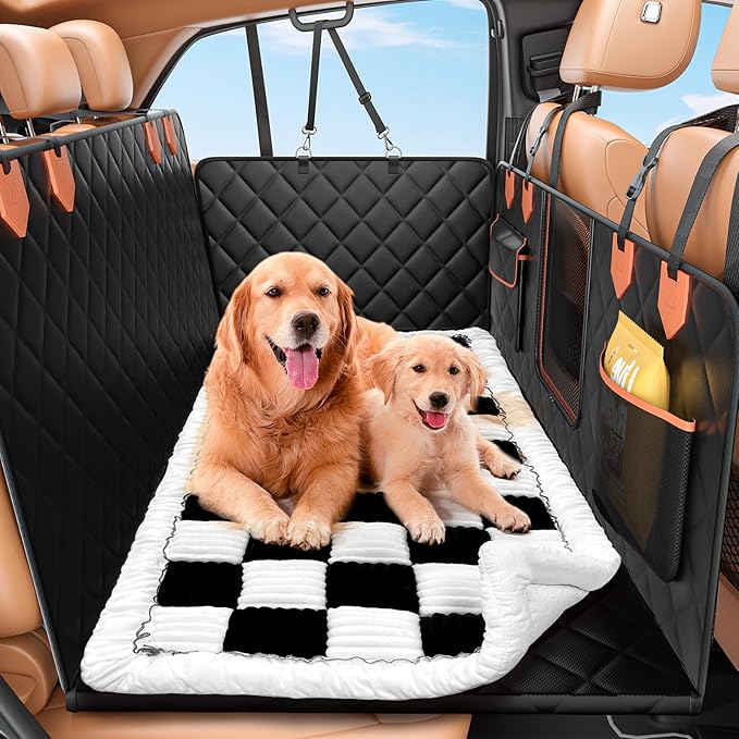 IJVAE Hard Bottom Car Seat Cover for Dog swith Removable Soft Blankets,Scratch-Proof and Anti-Slip Car Dog Hammock for Large Dogs White for Crew Cab Trucks F150