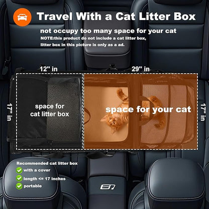 pidipiti 25''(L) x 17''(W) x 17''(H) Extra-Large Expandable cat Carrier for Long Distance car Travel,for 1 Extra-Large cat / 2 Large Cats / 3 Small-Medium Cats up to 35 lbs(Black)