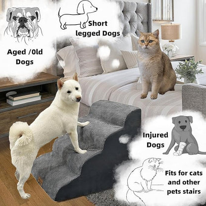 Necrely 4-Step Dog Stairs for High Beds 18-24 Inch Pet Steps 2 3 4 5 Tier Ladder Non-Slip Sturdy Ramp Small Medium Large Dog Steps to Couch Bed Old Dogs Balanced Pet Stairs for Getting on Bed