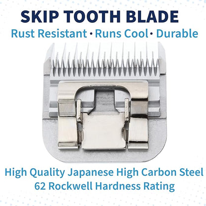 Bucchelli Detachable A Series 3 3/4 Skip Tooth Blades for Dog Grooming Cut Length 1/2" - 13mm -Skip Tooth Japanese Carbonized Steel Skip Tooth Clipper Blades Compatible A5 Series(3 3/4SK)