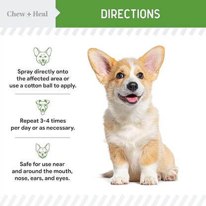 Chew + Heal Labs Hypochlorous Acid Spray for Dogs – 8oz Dog Wound Spray for Cuts, Burns, Sores, Abrasions, and More – Non Toxic and Chemical Free HOCI Wound Care – Made in The USA
