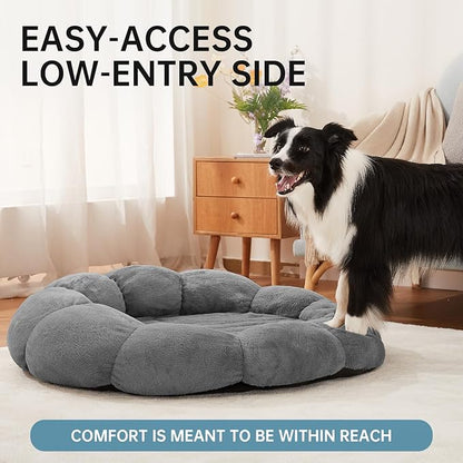 OhGeni 36 inches Calming Donut Orthopedic Dog & Cat Bed for Large Pets, Warming Comfort Fluffy Short Pile Fur, Durable Waterproof Machine Washable Removable Cover, Cute Round Bed for Puppy, Dark Gray