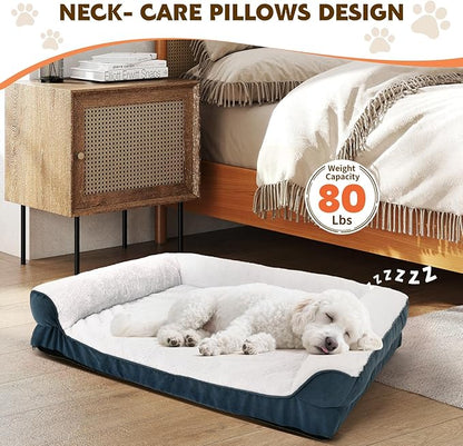 Orthopedic Dog Bed for Medium and Large Dogs Pet Bed with Sides Waterproof Dog Couch with Washable Removable Cover and Egg Crate Foam Pet Sleeping Mat with Anti-Slip Bottom