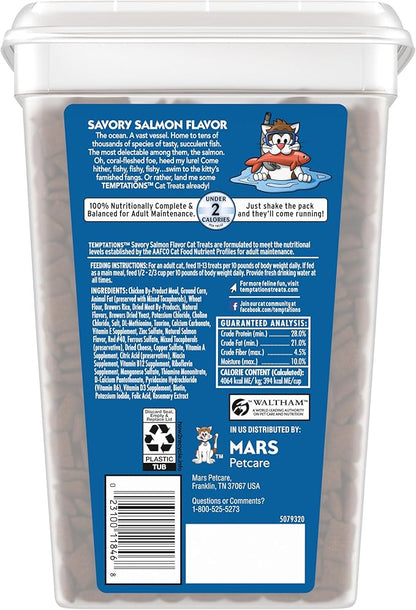 Temptations Classic Crunchy and Soft Cat Treats, Savory Salmon Flavor, 30 oz. Tub