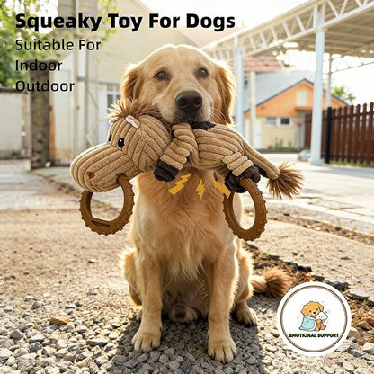 Corduroy Dog Chew Toy with Squeaker and Interactive Rubber Ring for Small Medium Large Breeds - Ideal for Tug of War and Fetch Play (Medium, Pony)