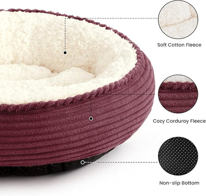 Love's cabin Round Donut Cat and Dog Cushion Bed, 20in Pet Bed for Cats or Small Dogs, Anti-Slip & Water-Resistant Bottom, Super Soft Durable Fabric Pet beds, Washable Luxury Bed Burgundy Stripe