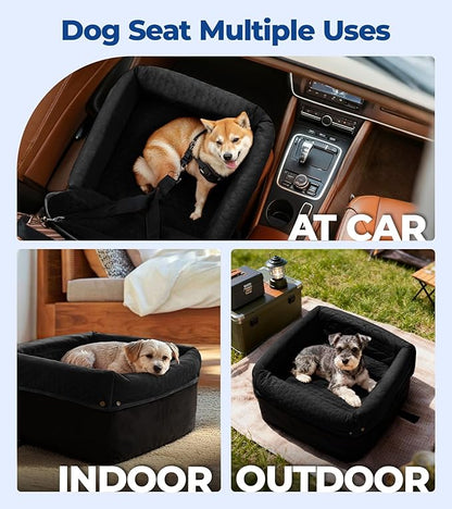 Wagora Dog Car Seat for Small Medium Dogs, Travel Pet Car Bed with Removable Waterproof Cover, Memory Foam Dog Booster Seats Up to 35 lbs, Safety Belt and Storage Pocket(Black)