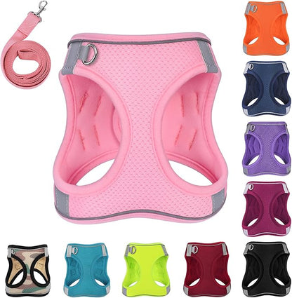 Dog Harness with Leash Set, No-Pull Step-in Reflective Pet Harness with 1 Leash Clips, Adjustable Soft Padded Easy Walk Dog Vest for Small Medium Large Dogs, Cats(Light Pink, XSmall)