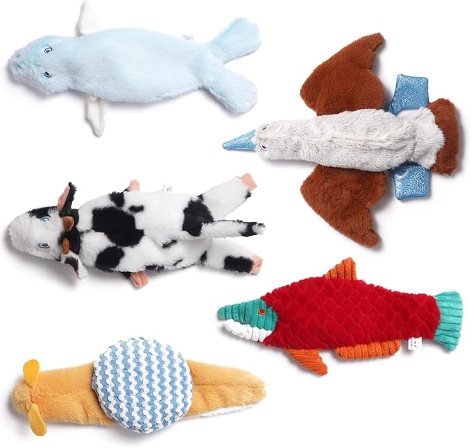 Nocciola Squeaky Dog Toys, 5-Pack Crinkle Plush Toys, No Stuffing Dog Toys for Small Medium Large Dogs, Boredom Relief
