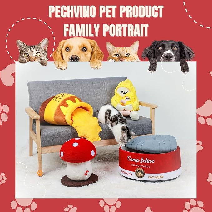 PECHVINO Can-Shaped Cat Bed with Privacy Cover - Comfortable Cushion for Cats & Small Dogs