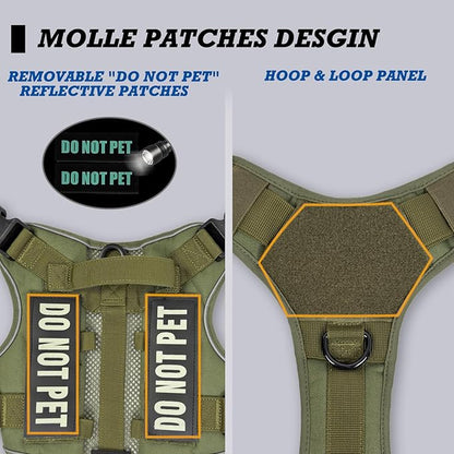 Tactical Dog Harness for Medium and Large Breeds, Air Dog Vest No Pull with Reflective Do Not Pet Patches, Breathable Dog Molle Vests for Training Walking Hunting Green