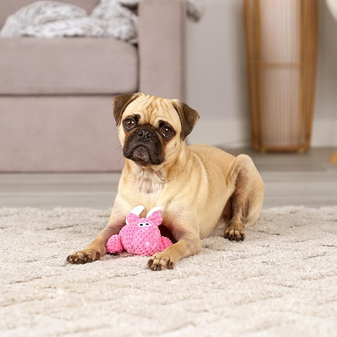 goDog Checkers Just for Me Flying Pig Squeaky Plush Dog Toy with Chew Guard Technology, Durable Fabric & Squeaker for Active Play, Pink, Mini