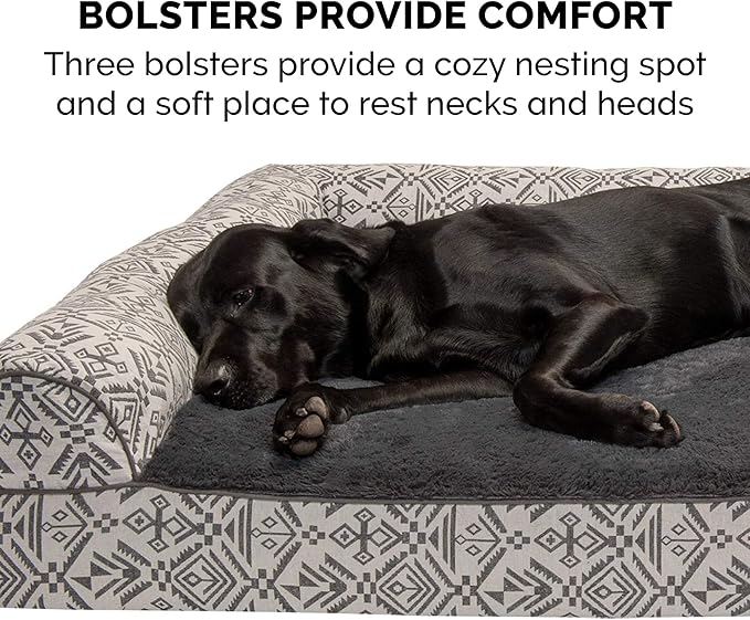 FurHaven Soft, Orthopedic Foam Sofa Dog Bed with Washable & Removable Cover - Plush/Woven - Boulder Gray, Dogs Up to 35 lbs - Medium