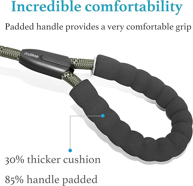iYoShop Dual Dog Leash - 360° Swivel, No Tangle Walking Leash with Shock Absorbing Bungee for Two Dogs (Medium, 8-35 lbs, Military Green)
