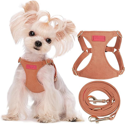 Puppytie No Pull XXS Puppy Harness with Multifunction Dog Leash,Soft Adjustable No Choke Escape Proof Pet Harness Vest,Brown Caramel,XXS