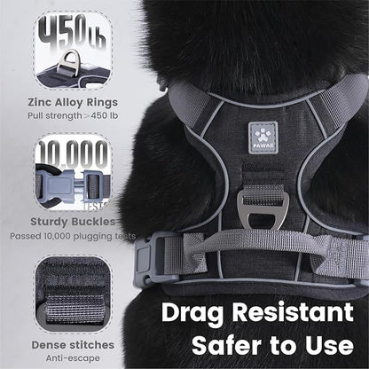 Pawaii No Pull Dog Harness with Pet ID Tag,Reflective Strips No Choke Front O Ring Breathable Mesh Adjustable Soft Padded Pet Vest with Easy Control Handle for Large Dogs