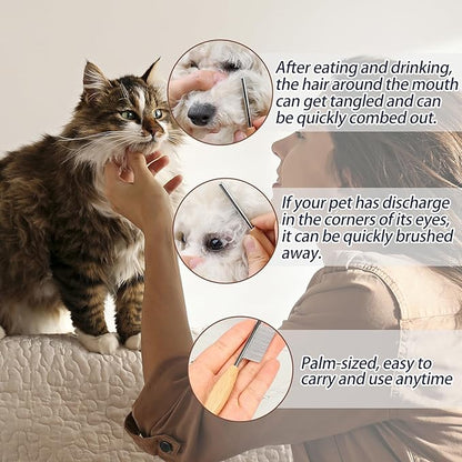 HOP Pet Face comb for Small Dogs,Eye Comb for Cats and Puppies, Fine Tooth Metal Comb with Wooden Handle, Tear Stain Removal and Eye Gunk Removal