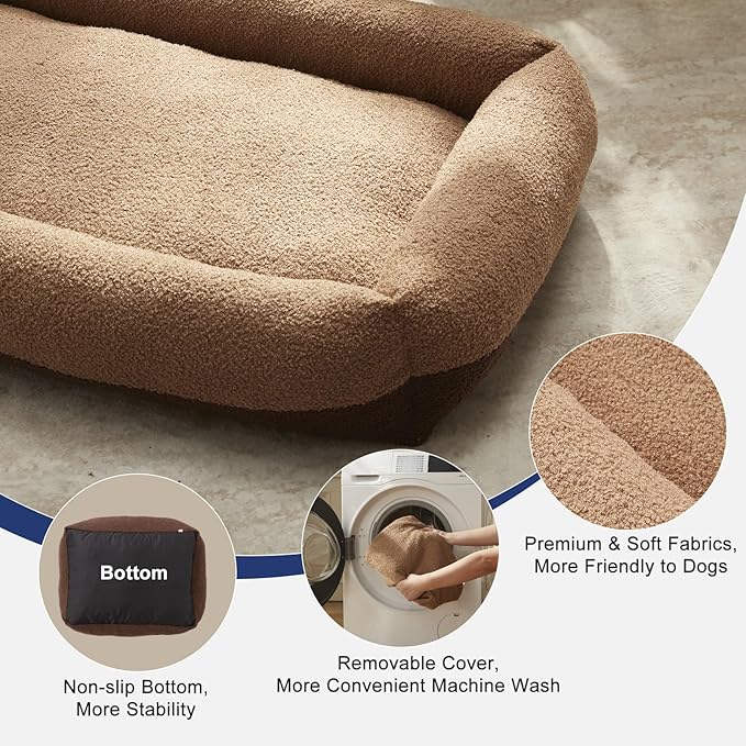 FURTIME Washable Small Dog Bed, Rectangle Comfy Fluffy Kitten Puppy Bed, Removable Zipper Cover Machine Wash, Soft Breathable Orthopedic Bed Durable Pet Cuddler with Anti-Slip Bottom, 20"x19"x6",Brown