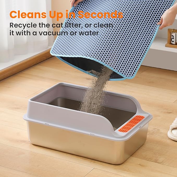 Petinstinct Small Cat Litter Mat, 20x14’’ Double Layer Honeycomb Cat Litter Box Mat, Non Slip Waterproof Urine Proof Litter Trapping Mat for Floor, Kitty Litter Pad, Indoor Pet Supplies, Blue