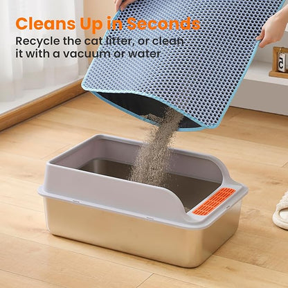 Petinstinct Small Cat Litter Mat, 20x14’’ Double Layer Honeycomb Cat Litter Box Mat, Non Slip Waterproof Urine Proof Litter Trapping Mat for Floor, Kitty Litter Pad, Indoor Pet Supplies, Blue