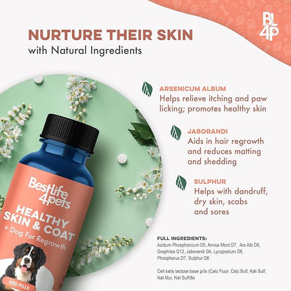 Natural Skin & Coat Supplement for Dogs, Large and Small, Dog Anti Itch Relief for Dry Skin, Rash, Allergy or Irritation, Reduces Shedding, Dandruff and Supports Dog Hair Growth, 400 Small Pills