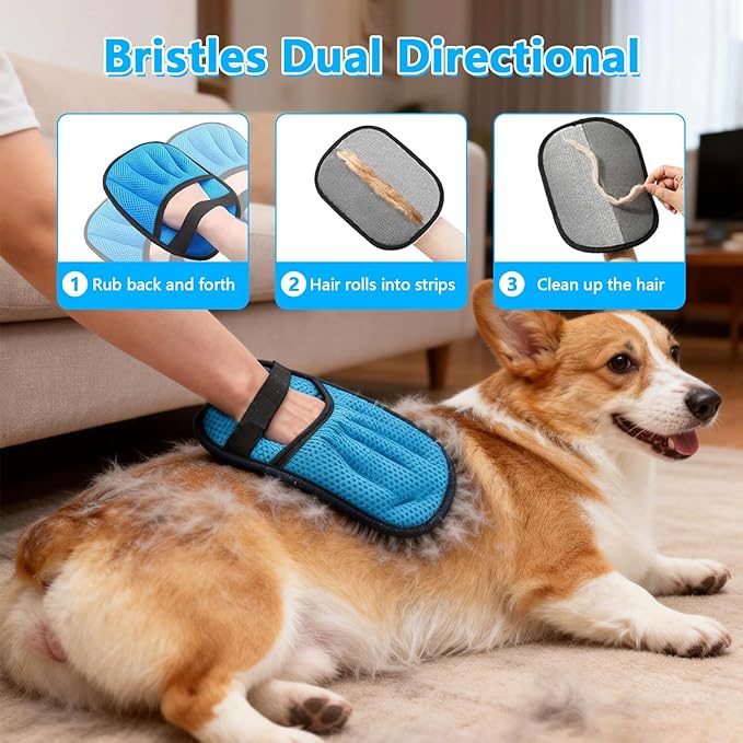 2-Pack Pet Hair Removal Gloves for Cats & Dogs | Upgraded Five-Finger Electrostatic Design | Reusable Magic Brush pet Hair, Carpet, Car Seat & Laundry