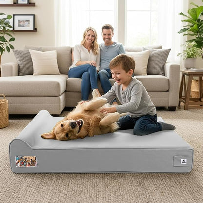 Sytopia XXL 50" Orthopedic Dog Bed – Outdoor Canvas 7" Thick Memory Foam Mattress with Pillow, Light Grey, Removable Washable Waterproof – Ultimate Comfort for Extra Large Breed Dogs Over 100 Pounds