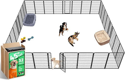 FXW Homeplus Unleashed Indoor Dog Playpen - Stress-Free and Safe Play, Heavy Duty 45 Inch 32 Panels Dog Pen for Large Dogs, Black│Patented