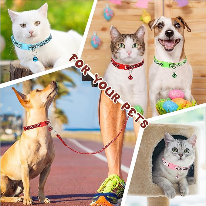 Amylove 48 Pcs Dog Collar and Leash Set, Polypropylene Adjustable Puppy Collars for Medium Dogs Small Pet Puppy Walking Training with Hook and Buckle(Fresh Color,Leopard Pattern)