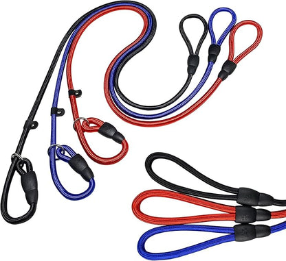 FOVRLZSE Upgraded Dog Slip Lead (3-Pack) – Adjustable Nylon Lead (Red/Black/Blue) for Training Aid, Eco-Friendly Cotton Lining, Integrated Plastic Buckle