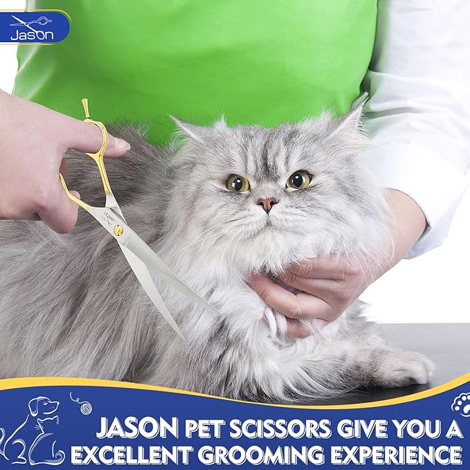 JASON 7.5 Inch Curved Scissors for Dog Grooming Professional Downward Curved Pet Face Trimming Shears with Symmetric Handle Sharp Comfortable Christmas Gift