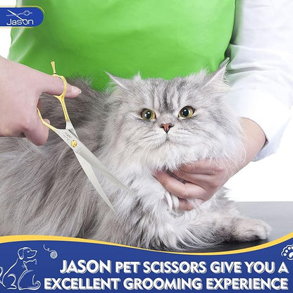 JASON 7.5 Inch Curved Scissors for Dog Grooming Professional Downward Curved Pet Face Trimming Shears with Symmetric Handle Sharp Comfortable Christmas Gift