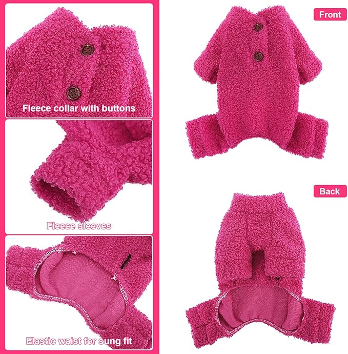 Dog Sweaters for Small Dogs Winter Dog Pajamas Sized Dogs Boy Girl Fleece Pet Clothes Puppy Outfit 4 Legs Jumpsuits for Chihuahua Yorkie Cat Apparel (Rose, XX-Small)