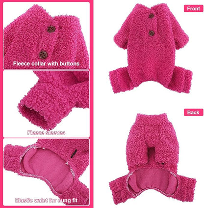 Dog Sweaters for Small Dogs Winter Dog Pajamas Sized Dogs Boy Girl Fleece Pet Clothes Puppy Outfit 4 Legs Jumpsuits for Chihuahua Yorkie Cat Apparel, Rose, M