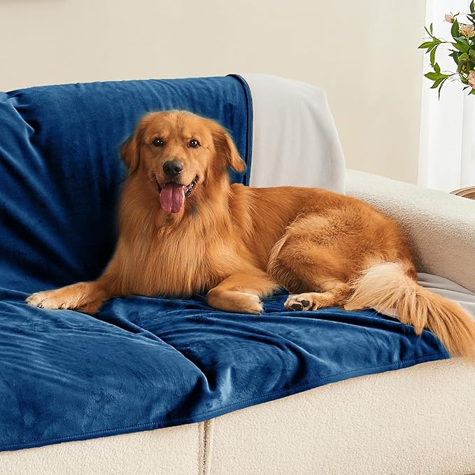 Yaning Waterproof Blanket 40"x60" for Adults, Reversible Waterproof Bed Cover for Dogs Cats Pets, Soft Leakproof Blanket for Bed Couch Sofa Furniture Protector, Navy Blue/Light Grey