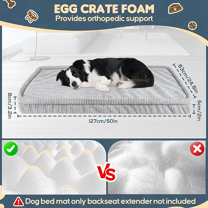 Dog Car Bed, Non-Slip Backseat Extender Pet Mat, Removable Washable Dog Bed for SUVs, Sedans & Trucks, Anti-Slip Travel Bed for Dogs, Easy Clean & Scratch-Proof & Comfort Light Gray (50"×24.6")