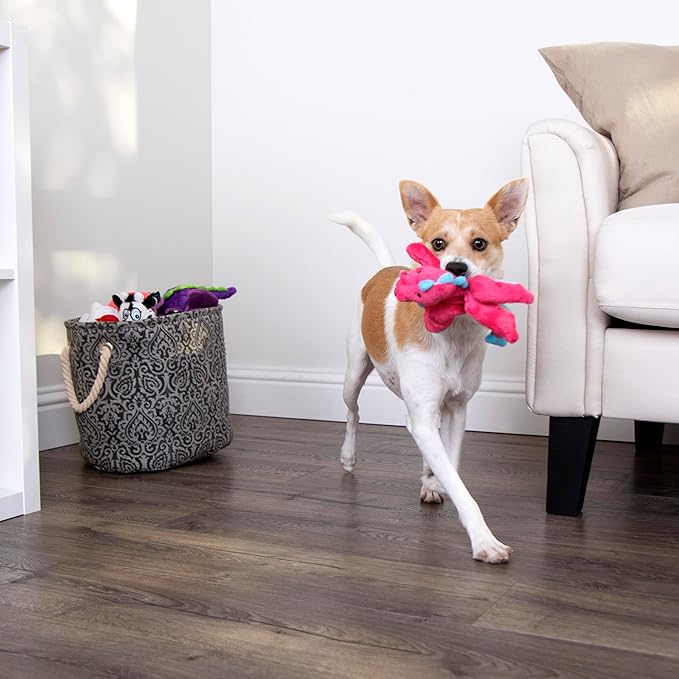 goDog Dragons Squeaky Plush Dog Toy with Chew Guard Technology, Durable Fabric & Squeaker for Active Play, Pink, Small