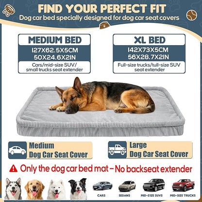 Dog Car Bed, Non-Slip Backseat Extender Pet Mat, Removable Washable Dog Bed for SUVs, Sedans & Trucks, Anti-Slip Travel Bed for Dogs, Easy Clean & Scratch-Proof & Comfort Light Gray (50"L×24.6"W×2"H))