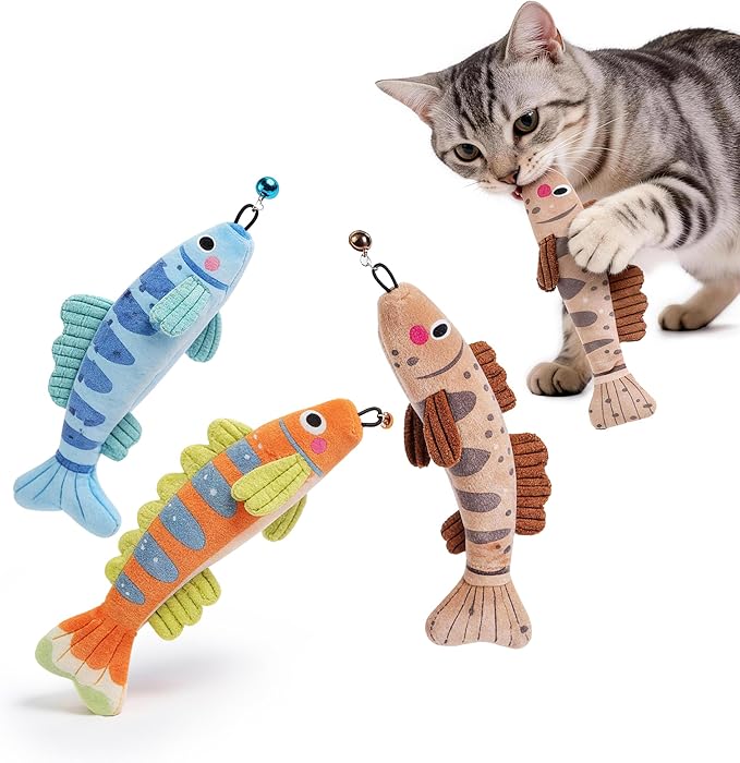 PURETOY Catnip Toys, [12000mg] Extra Large Toys for Indoor Cats with Removable Bell, 100% Natural North American Catnip Floppy Fish Cat, Crinkle Sound & Soft Cotton-Free Surface