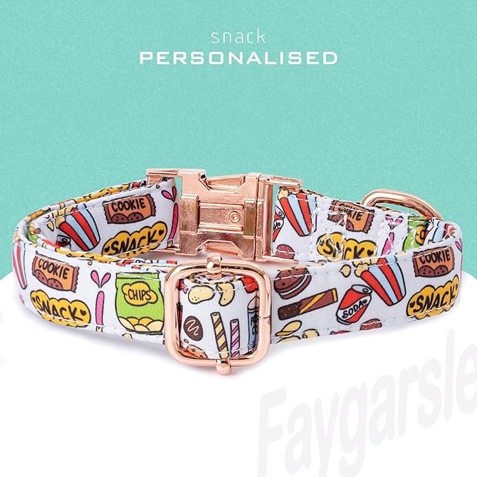 Faygarsle Snack Pattern Dog Collar for Small Medium Large Dogs Cute Puppy Collars for Female Dogs for Summer Spring Wedding Necklace Girl Dog Collar L