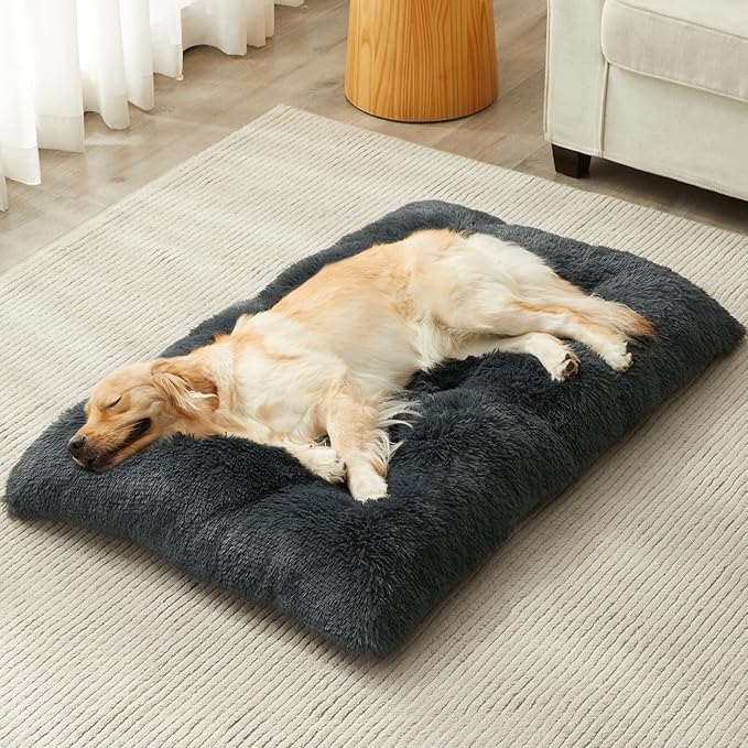 BFPETHOME Dog Beds for Large Dogs, Plush Dog Crate Bed Fluffy Cozy Kennel Pad for Sleeping &Ease Anxiety, Washable Pet Mats with Anti-Slip Bottom for Large Dogs, Navy