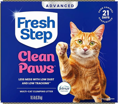 Fresh Step Clean Paws Advanced Multi Cat Clumping Litter with Febreze Freshness, 18.5 lb Each, Pack of 2 (Package May Vary)
