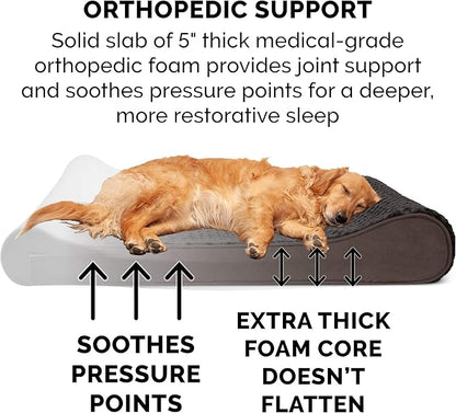 Furhaven Orthopedic Dog Bed for Extra Large Dogs w/ Removable Washable Cover, For Dogs Up to 180 lbs - Ultra Plush Faux Fur & Suede Luxe Lounger Contour Mattress - Chocolate, Giant/XXXL